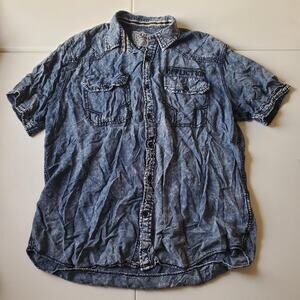 Affliction Shirt Mens XL Blue Embroidered Short Sleeve Button Up Western